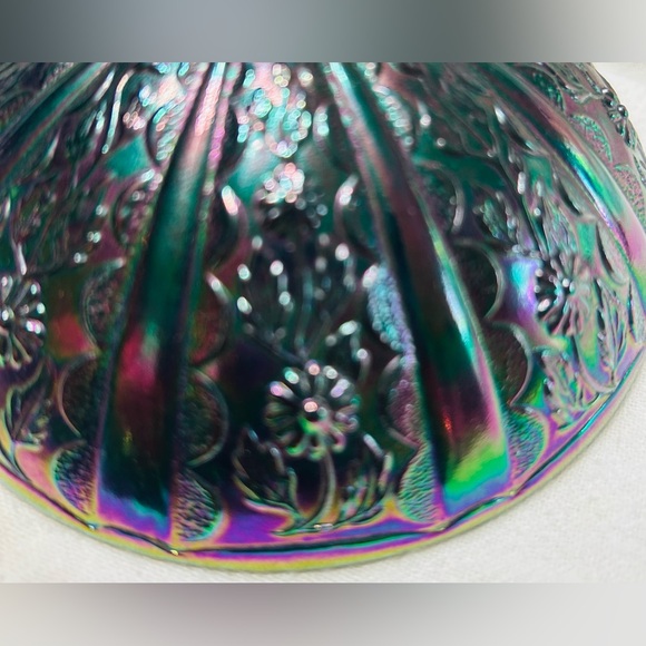 Vintage Fenton Black carnival glass paneled amethyst daisy candy dish. Mint - Picture 9 of 11